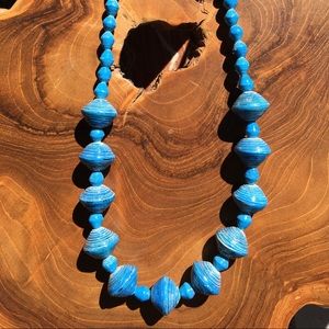 Cerulean blue paper bead necklace
